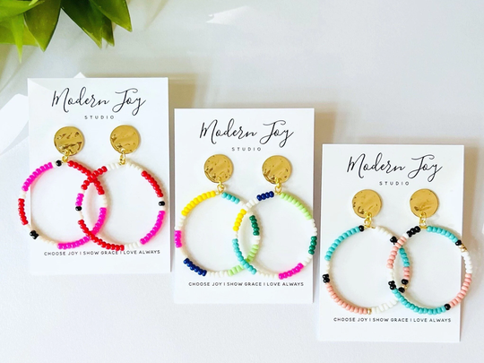 Colorful Earrings Dangle For Women, Boho Earrings, Bead Hoop Earring, Bright Color Eclectic Handmade Gift