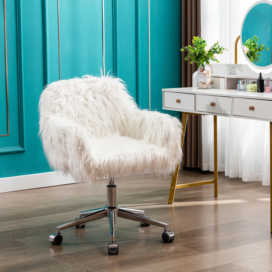 CTEX Modern Faux Fur Home Office Chair, Fluffy Chair for Girls, Makeup Vanity Chair