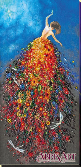 Diy Bead Embroidery Kit On Art Canvas "Girl - Lady Wake Me Up", Gift Size 9.4"×20.8" | 24×54 cm | Abris