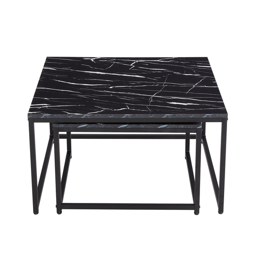 2pc Modern Nesting Coffee Tables in Marble Black