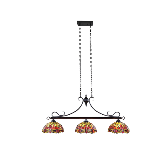Tiffany Style Dragonfly Design 3-light Linear Island Fixture