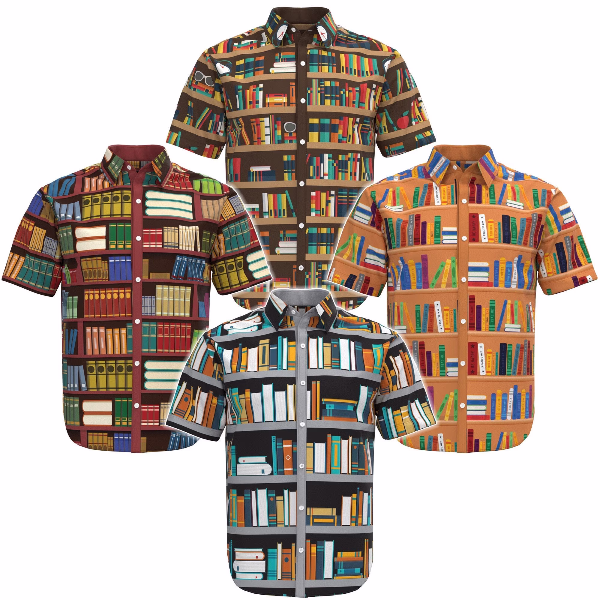 Books Bookshelf Library Librarian Short Sleeve Button Shirt