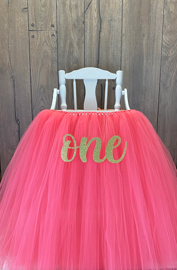 High Chair Tutu, Coral Highchair Skirt, Girls 1st Birthday Smash Cake Party Decor, Deep Pink First Birthday, Blush Peach