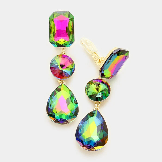 Multi Color Pageant Earrings | Prom Long Drop Crystal Earring 1412