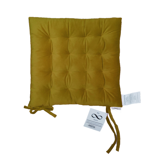 Infinity Collection Mustard Gold 16" Square Chair Pad/Cushion Tie Backs Reversible Tufted Plush For Kitchen Bar Stool Dining Room