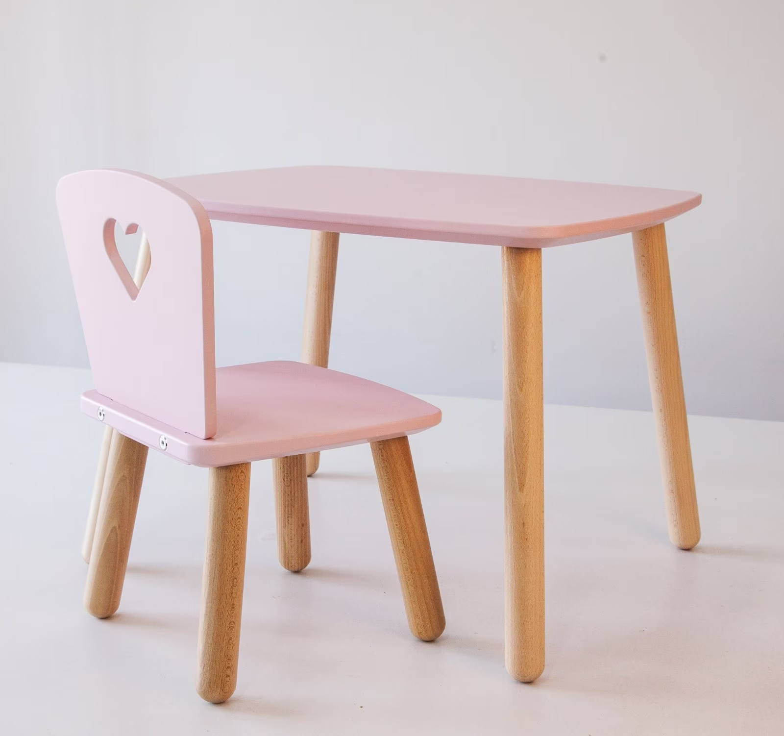 Light Pink Kids Table & Chairs, Toddler Table Chair Set, Wooden Play Table, Montessori Table, Furniture, Furniture