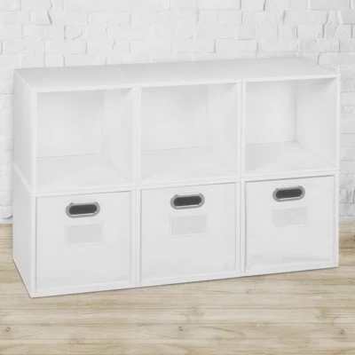 Niche Cubo Storage Organizer Open Bookshelf Set- 6 Cubes 3 Canvas Bins- Truffle/White