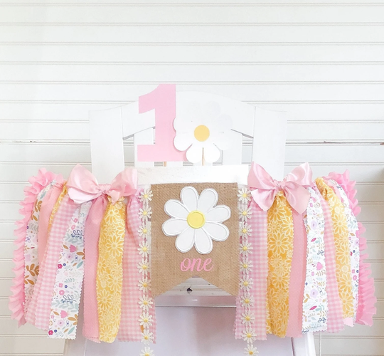 Boho Daisy Wildflower High Chair Banner, Picnic 1st Birthday Highchair Decor, Cake Smash, Farm, Barnyard, Summer