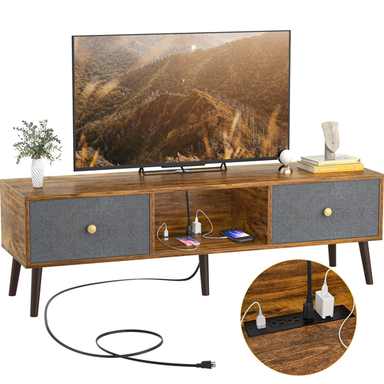 Rustic TV Stand for 65 inch TV, TV Console Table with Drawer Storage, Mid Century TV Stand, TV Cabinet