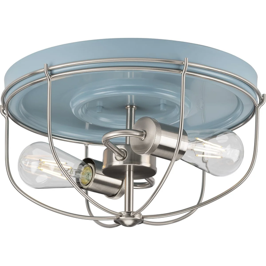 Medal Collection 2-Light Coastal Blue Industrial Flush Mount Ceiling Light - 14.5 in x 14.5 in x 7.88 in