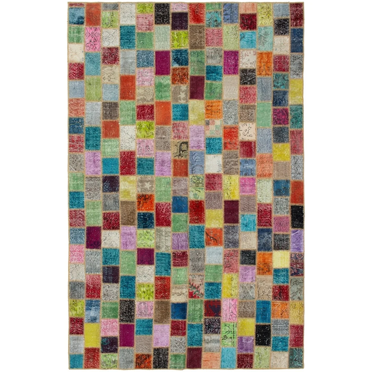 Hand-knotted Color Patchwork Multi Color Wool Rug - 6'9" x 10'5"