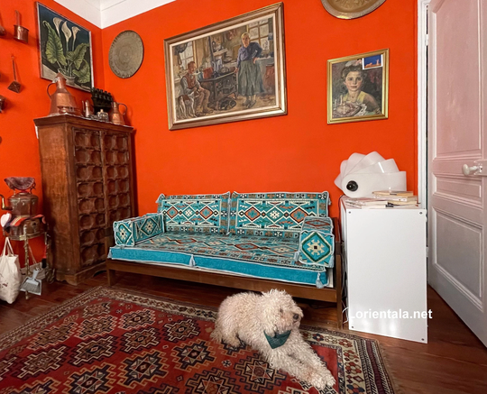 Turquoise Floor Sofa, Floor Cushion, Turkish Home Decor, Oriental Couch, Floor Corner Sofa, Arabic Seating, Bohemian Furniture, Indoor