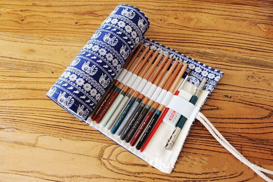 12/24/36/48/72 Slots Canvas Elephant Roll Up Pencil Case | Pen Storage Pouch Paint Brush Holder Craft Too Bag Wonderful Birthday Gift