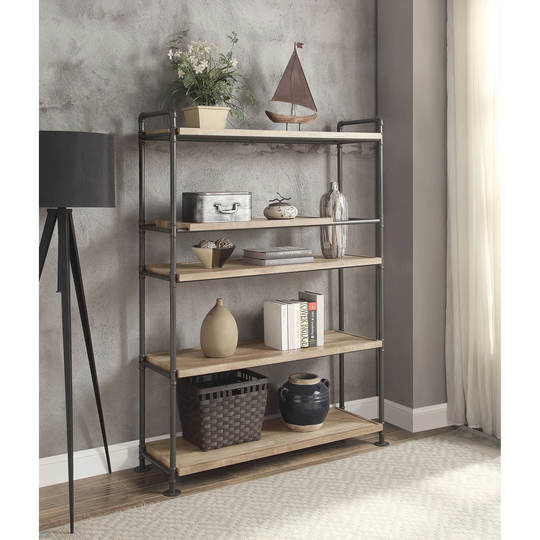 ACME Brantley Bookshelf with 5 Shelves in Oak and Sandy Black