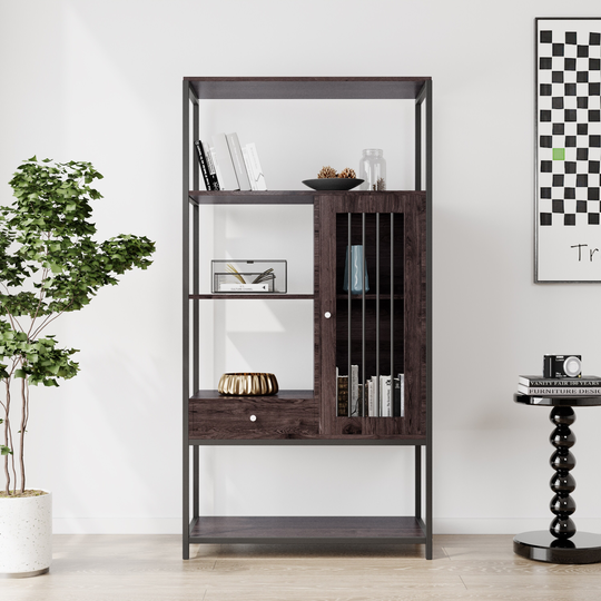 Home Office 4-Tier Bookshelf with Drawers