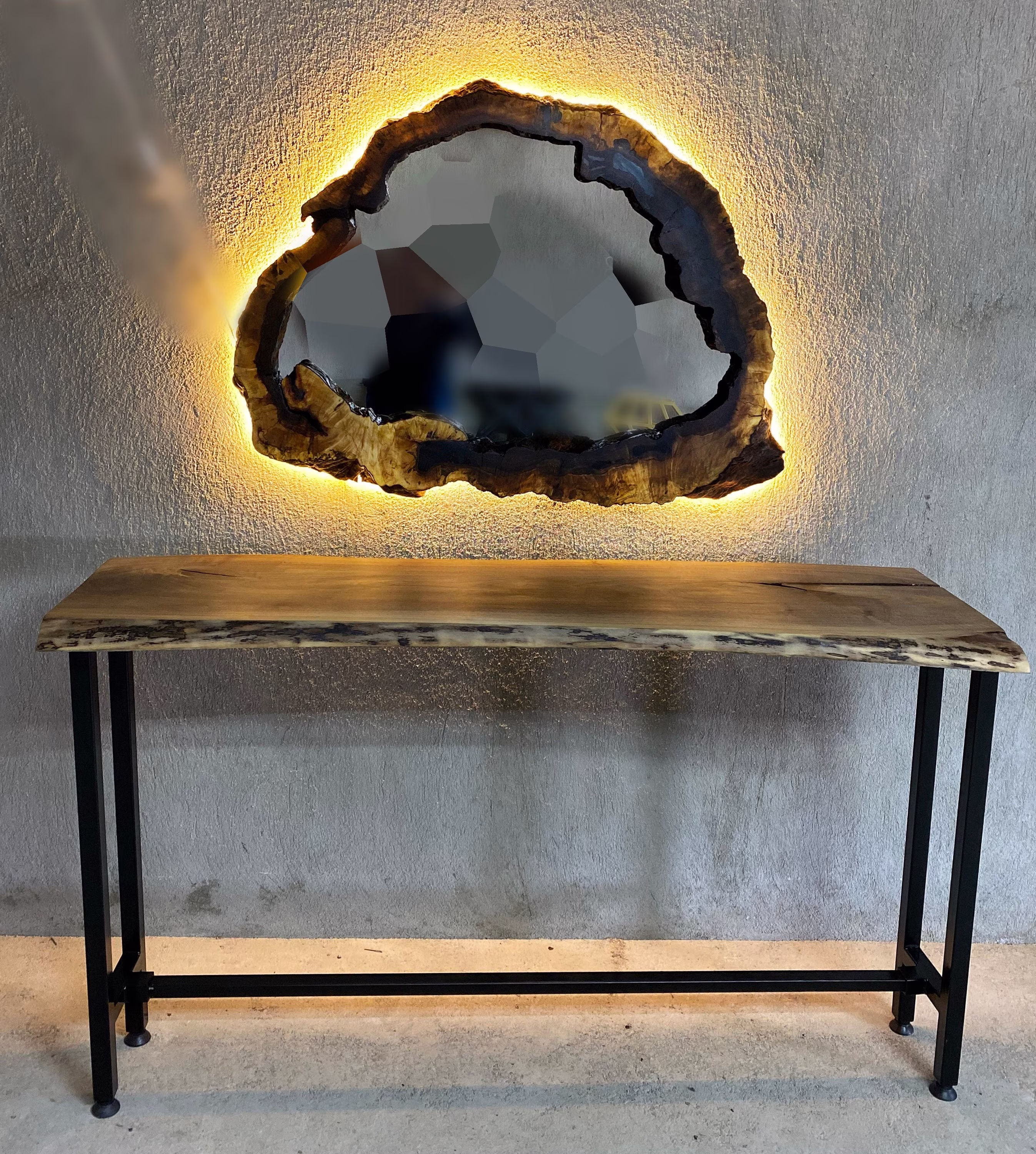 Industrial Bar Table, Live Edge Wood Black Walnut Sofa Bar Table, Pub Height Table Legs