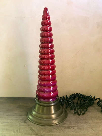 Stacked Blown Glass Table Lamp, One Of A Kind Cone Shaped Light, Steampunk Decor
