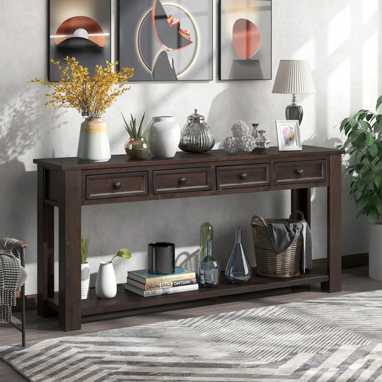 Console Table Sofa Table for Hallway with Drawers and Bottom Shelf