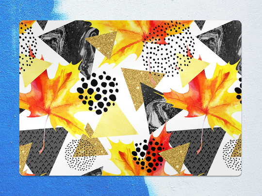 Geometric Autumn Chair Mat, Yellow Protective Black Splat Abstract Vinyl Floor Pvc Flooring, Gift Idea