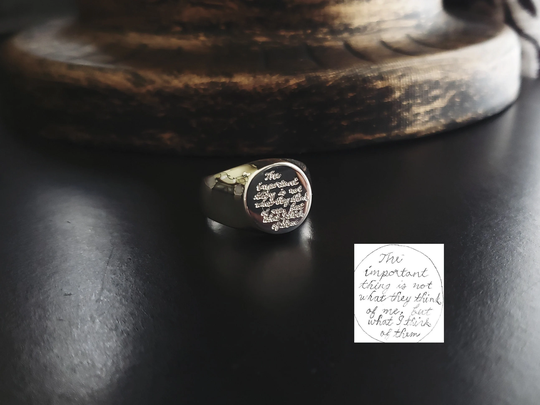 Handwriting Ring 13mm Round Signet Actual Writing Signature Or Paw Print Hand Foot Memorial Sterling Silver Personalized