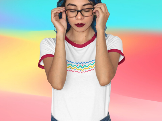 Multiple Colors | Circuscore 70S Retro Aesthetic Ringer Tee Clowncore/Clownpunk Colorful T-Shirt 90S Good Vibes Squiggly Lines