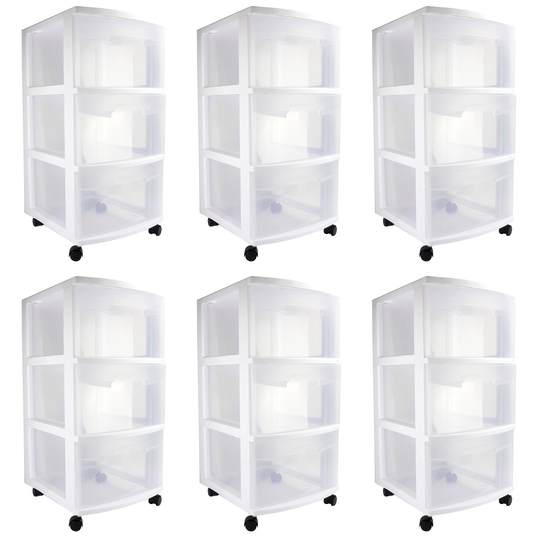 Sterilite 28308002 Home 3 Drawer Wheeled Plastic Storage Container (Set of 6) - 5.85