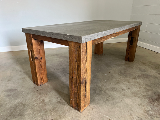 Concrete Parsons Table | Reclaimed Wooden Base 2 Inch Thick Top