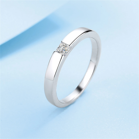 0.3 Ct. Moissanite Ring, D Color Rhodium Plated Sterling Silver Engagement Wedding Ring
