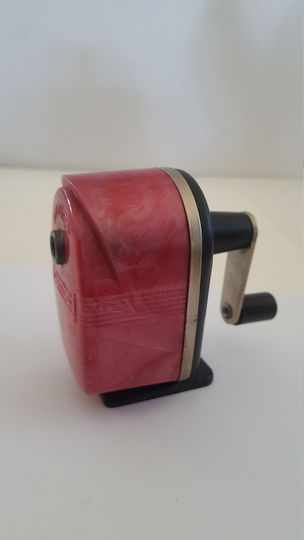 Vintage 1964 "Midget" Automatic Pencil Sharpener Co. Rockford, Il 1 Size Of Pencils, Metal, Plastic Shavings Holder, Wood Knob, Original