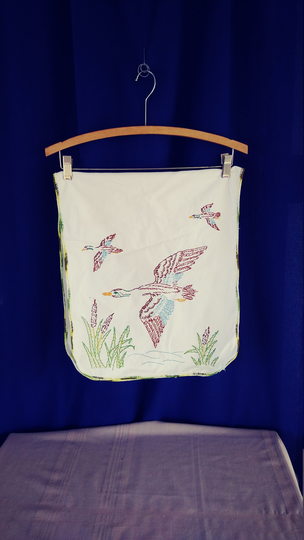 Vintage Embroidered Cotton Table Runner With Geese