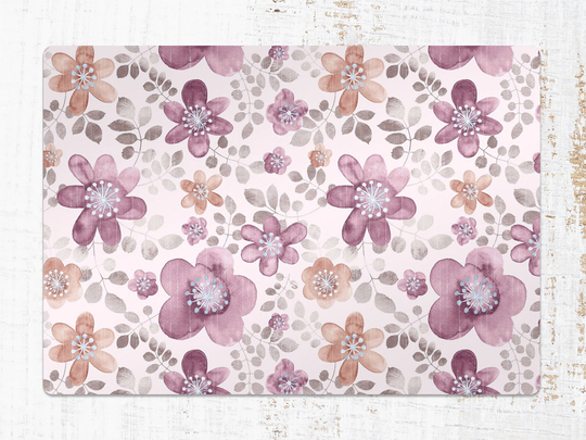 Wild Flowers Chair Mat, White Vinyl Floor Purple Protective Floral Splat Office Decor, Decorative Comfort Mat