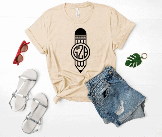 Teacher Pencil Monogram Personalized Shirt Gift Appreciation School Elementary Custom Unisex