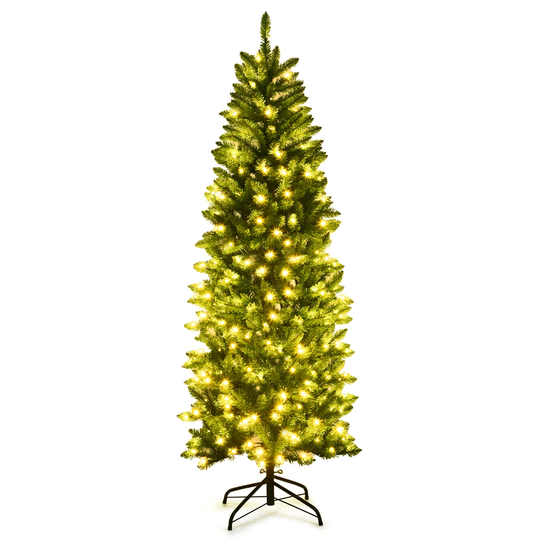 Costway 6Ft Pre-lit Artificial Pencil Christmas Tree Hinged Fir PVC - 6 FT