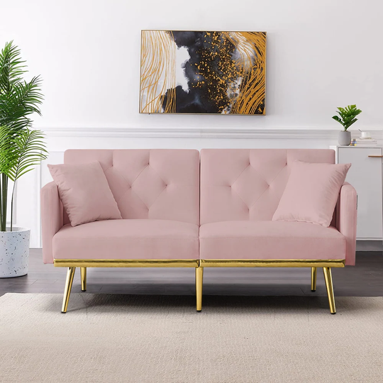 Velvet Futon Sofa Bed, Couch with Pillows, Convertible Loveseat - 59"W Sofa Bed