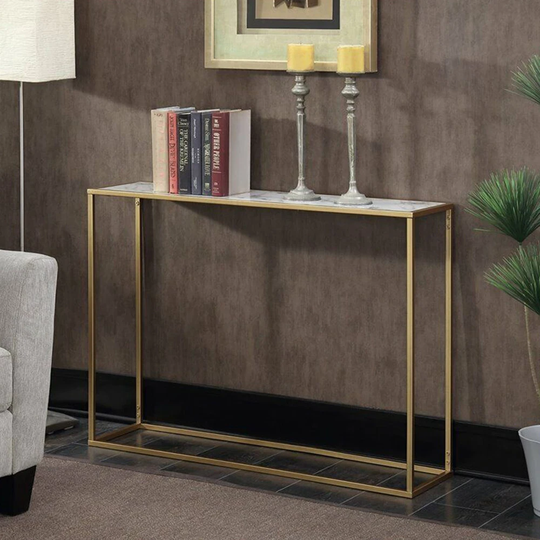 Gold Coast Faux Marble Top Console Table in Gold Metal - 54 x 84
