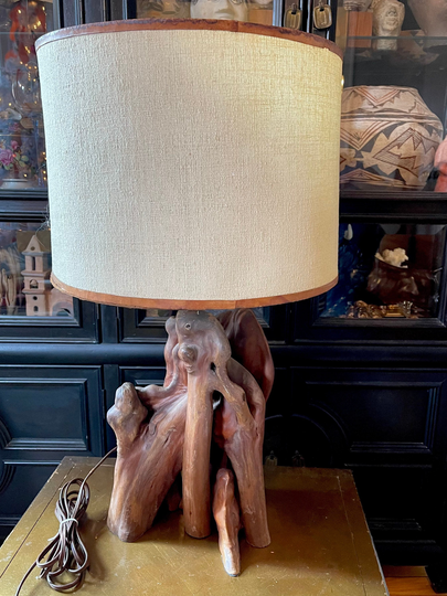 Mid Century Cypress Root Table Lamp Vintage Driftwood Style Earthy Natural Elements