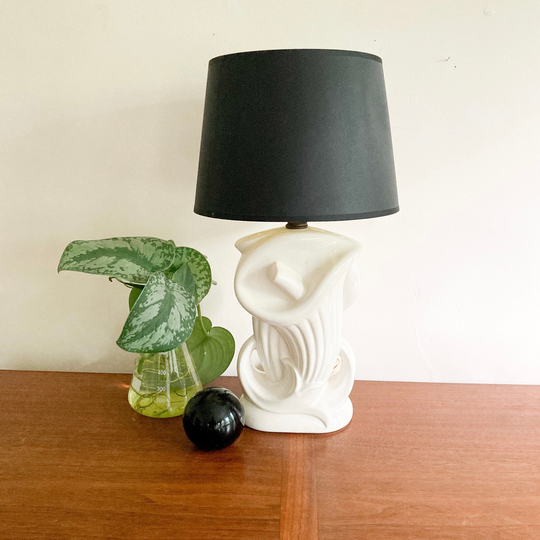 Calla Lily Ceramic Table Lamp, Floral Shaped 1980S Vintage Lamp