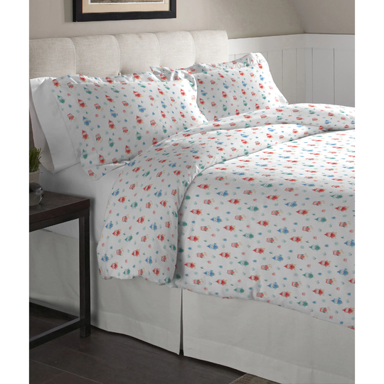 Pointehaven Owl Printed Cotton Flannel Oversized Duvet Set - Multi-color