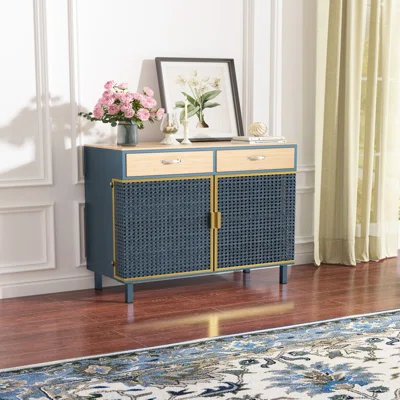 31.5'''' Wide 2 Drawer Sideboard, Modern Furniture Decor?made With Iron + Carbonized Bamboo?easy Assembly