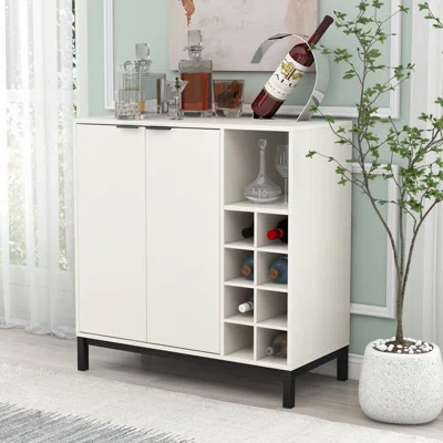 Sideboard Buffet Cabinet, Modern Coffee Bar Cabinet Kitchen Storage Cabinet With Removable Wine Rack & Adjustable Shelf, 2 Doors Bar Buffet Sideboard