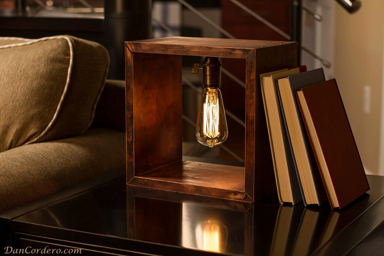 Shadow Box Edison Lamp | Table Desk Bedside Light Night Wood Bulb Industrial