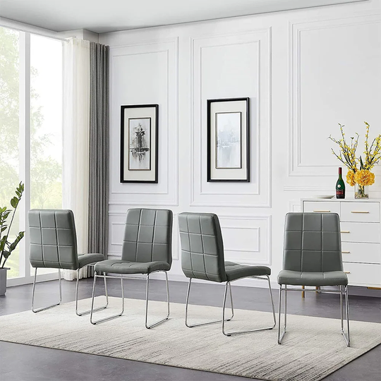 Set of 4 Dining Chairs Faux Leather Chairs Grey - 16.9x18.7