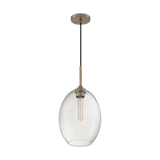 Aria 1-Light Medium Pendant Fixture - Burnished Brass Finish with Clear Seeded Glass - Burnished Brass - Burnished Brass