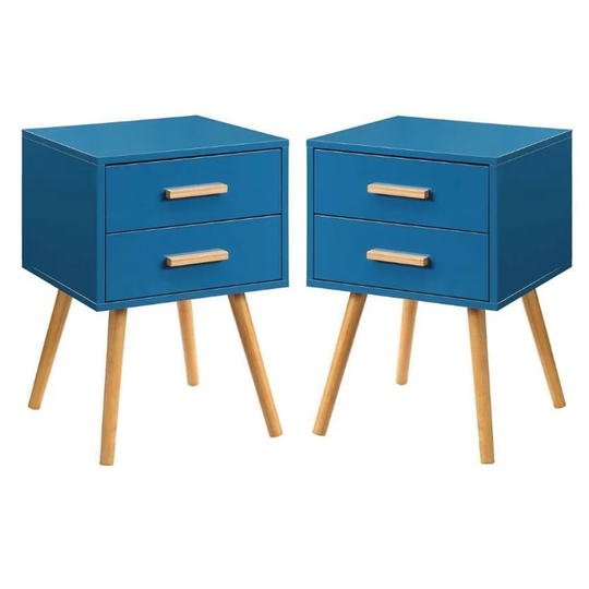 Oslo 2 Drawer End Table in Blue Wood Fiinsh - Set of 2 - 54 x 84