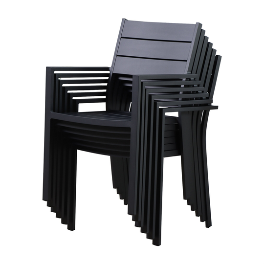 Black Outdoor Patio Dining Chair Aluminum Stackable Chairs (Set of 6)