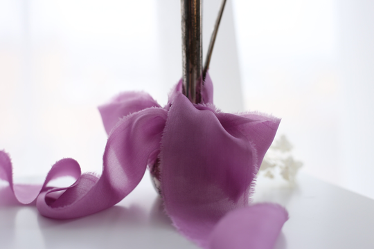 Lavender Color Hand Dyed Silk Ribbon For Bridal Bouquet/Dusty Purple Wedding Plant Ribbons Made in Ukraine