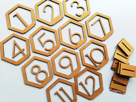 Wooden Hexagon Table Number With Base For Wedding & Special Event