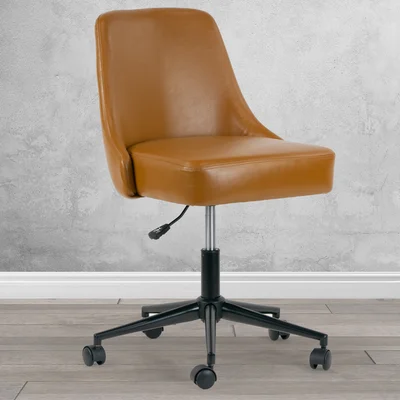 Debartolo Light Brown Faux Leather Adjustable Height Swivel Office Chair With Wheel Base