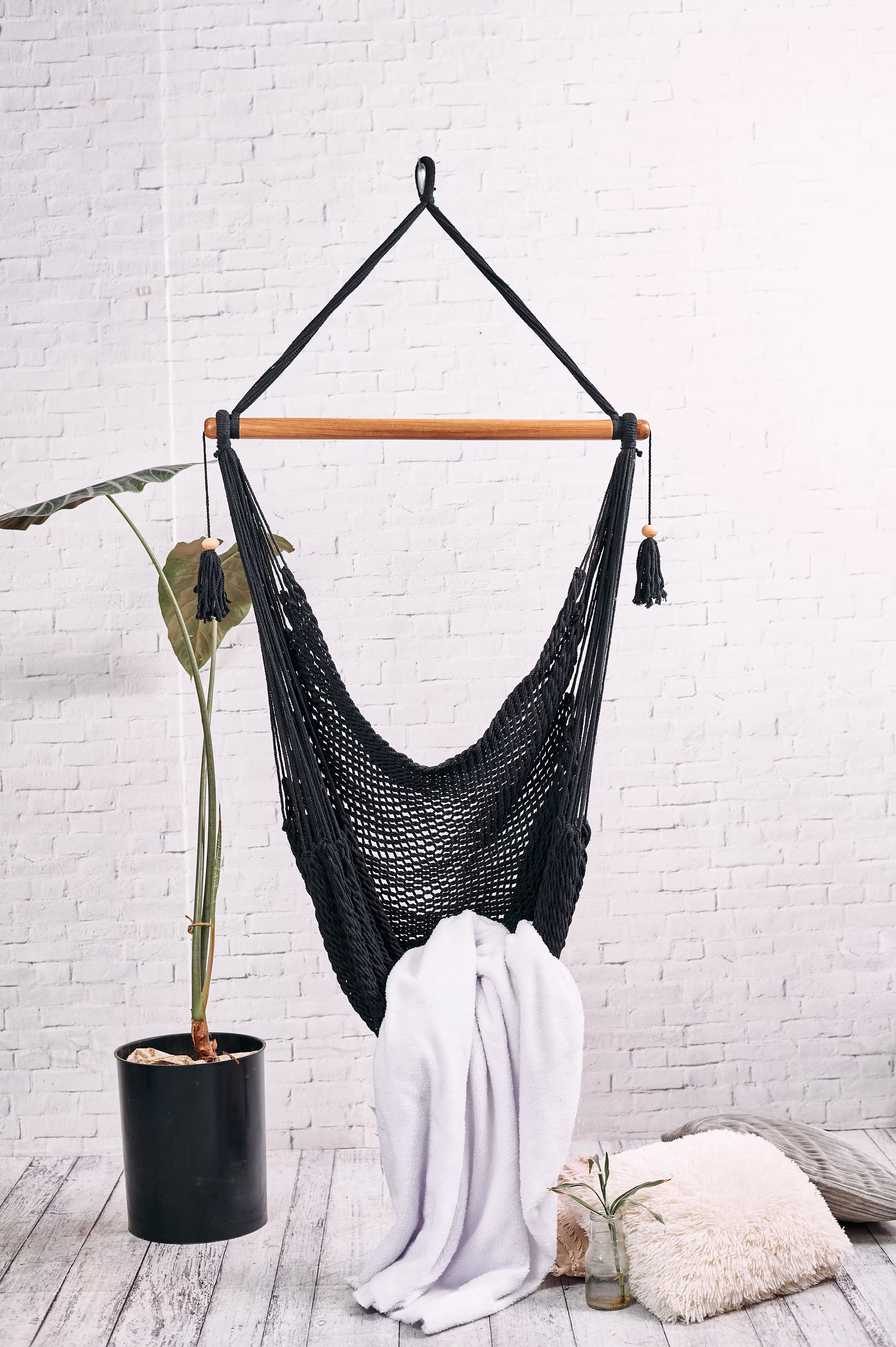 Black Hammock Hanging Chair, Porch Swing, Indoor & Outdoor, Great For The Bedroom Patio Or Tree