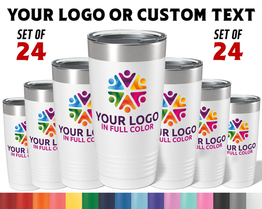 Bulk 20Oz Tumbler With Full Color Logo Or Artwork - Set Of 24 Custom Printed Color Logo On Tumblers